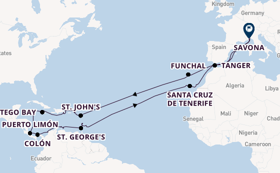 trans-Atlantisch vanaf Genua, Italië met de Artania