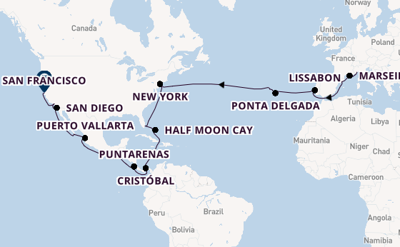 trans-Atlantisch vanaf Savona, Italië met de Costa Deliziosa