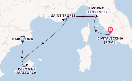 Westelijke Middellandse Zee vanaf Civitavecchia (Rome), Italië met de Seven Seas Prestige