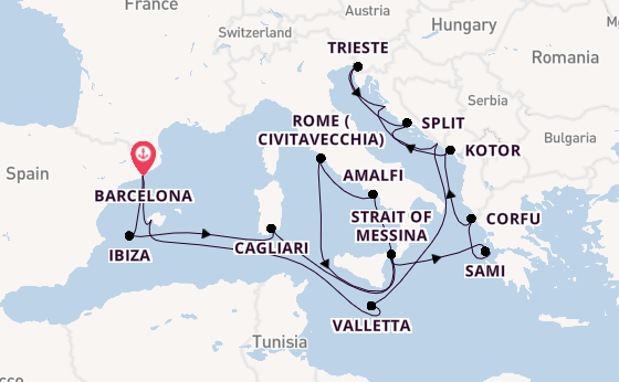 Mediterranean Sea from Barcelona, Spain with the Queen Victoria