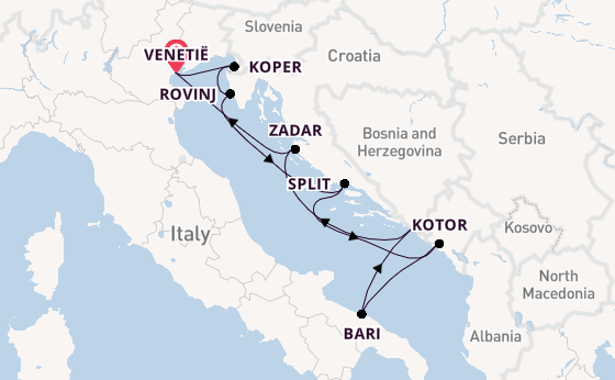 Middellandse Zee vanaf Venetië, Italië met de Silver Spirit