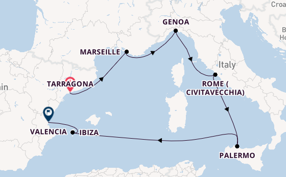 Western Mediterranean from Tarragona, Spain with the MSC Musica