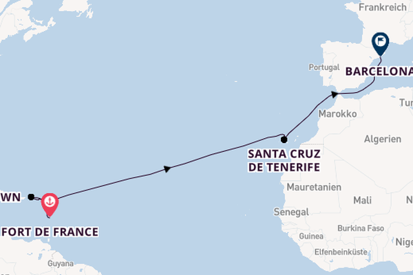 Karibik ab Fort de France, Martinique auf der MSC World Europa