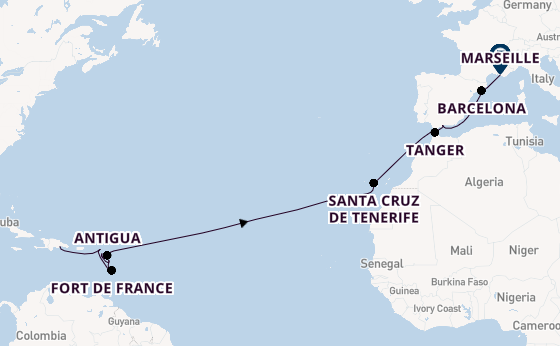 Caribbean vanaf Santo Domingo, Dominicaanse Republiek met de Costa Favolosa