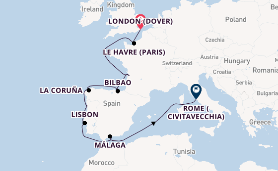 Western Mediterranean from London (Dover), England, United Kingdom with the Carnival Legend