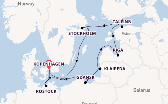 Oostzee vanaf Kopenhagen, Denemarken met de MSC Magnifica