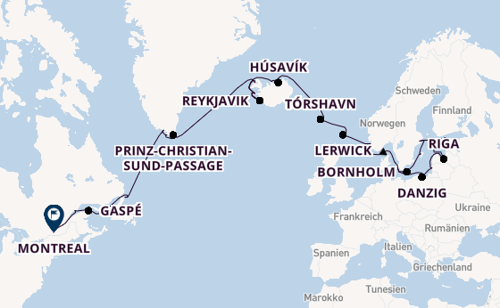 Transatlantik ab Kopenhagen, Dänemark auf der Seabourn Quest