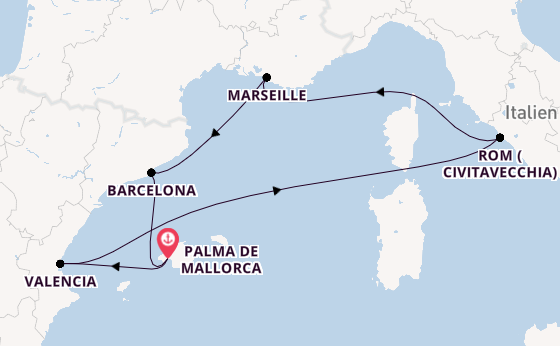 Westliches Mittelmeer ab Palma de Mallorca, Spanien auf der Mein Schiff 4