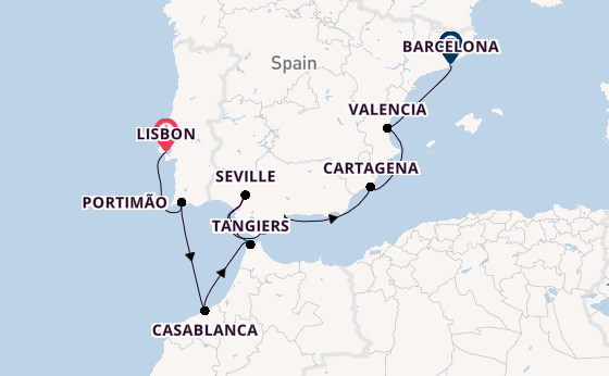 Western Mediterranean from Lisbon, Portugal with the Azamara Onward