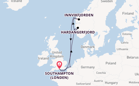 Noorwegen vanaf Southampton (Londen), Engeland met de Queen Anne