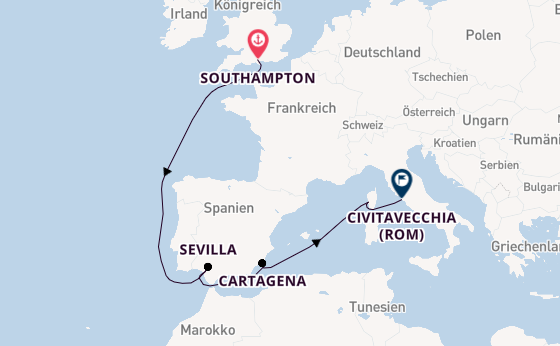 Westliches Mittelmeer ab Southampton, Großbritannien auf der Queen Elizabeth