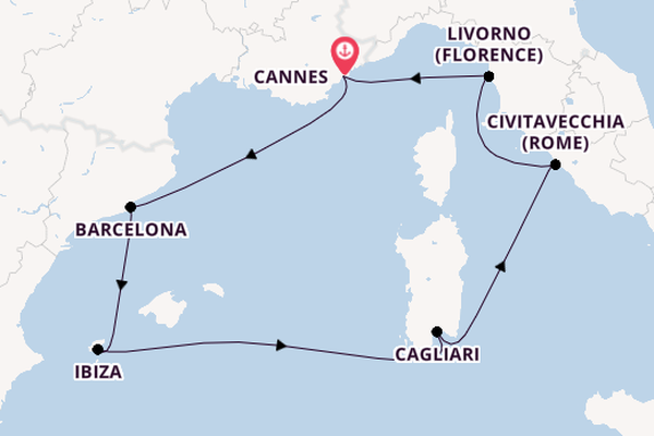 Westelijke Middellandse Zee vanaf Cannes, Frankrijk met de MSC Fantasia