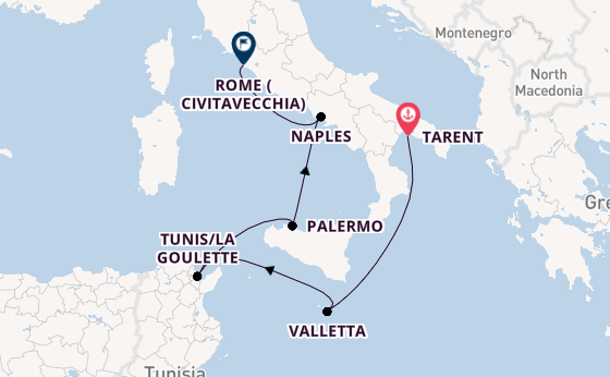 Western Mediterranean from Tarent, Italy with the Costa Fascinosa