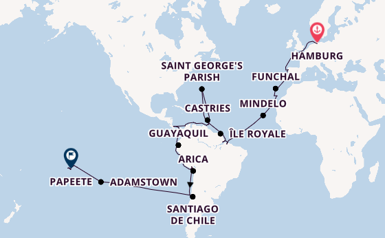 trans-Atlantisch vanaf Hamburg, Duitsland met de VASCO DA GAMA