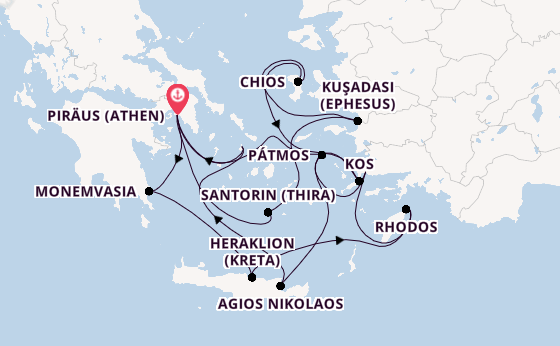 Östliches Mittelmeer ab Piräus (Athen), Griechenland auf der Azamara Onward