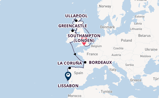 Britse Eilanden vanaf Southampton (Londen), Engeland met de Marina