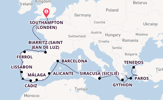 Middellandse Zee vanaf Southampton (Londen), Engeland met de Sirena