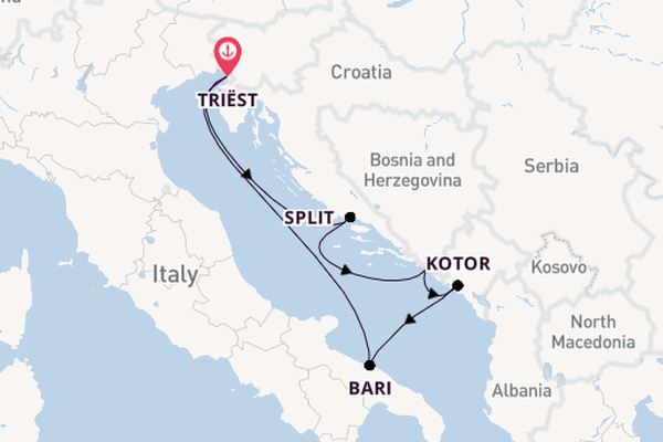 Middellandse Zee vanaf Triëst, Italië met de Mein Schiff 4