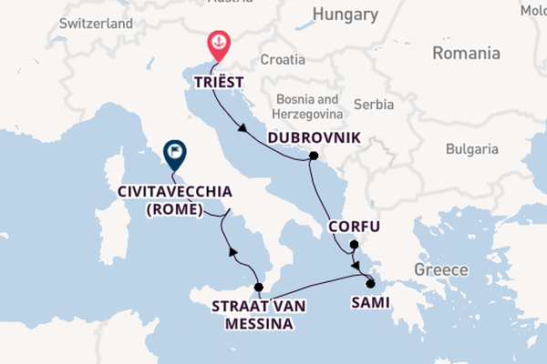 Middellandse Zee vanaf Triëst, Italië met de Queen Elizabeth
