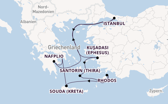 Östliches Mittelmeer ab Piräus (Athen), Griechenland auf der Oosterdam