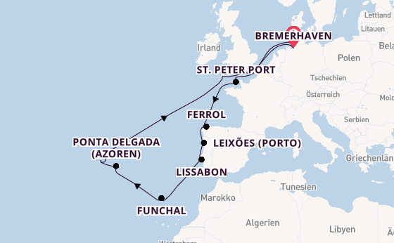 Portugal ab Bremerhaven, Deutschland auf der Artania