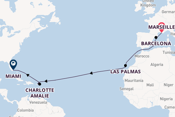 Transatlantic from Marseille, France with the MSC Grandiosa