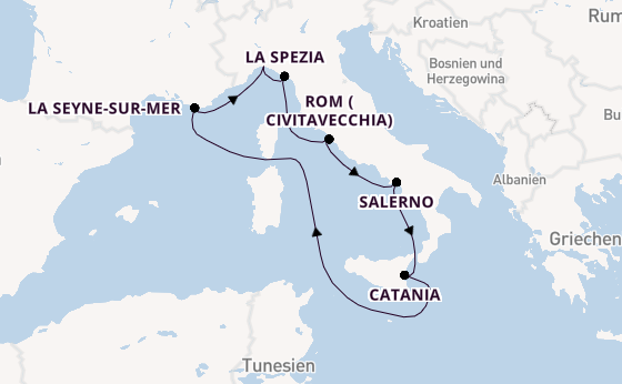 Westliches Mittelmeer ab Genua, Italien auf der Costa Fascinosa