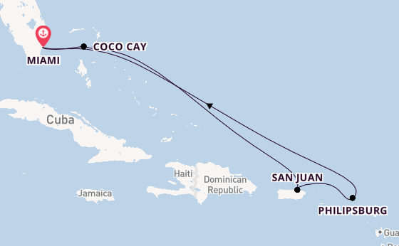 Caribbean from Miami, Florida, USA with the Allure of the Seas