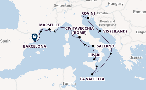 Westelijke Middellandse Zee vanaf Fusina (Venice) met de Seabourn Ovation