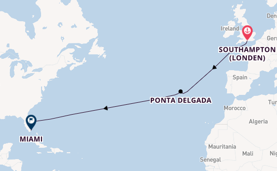 trans-Atlantisch vanaf Southampton (Londen), Engeland met de Queen Anne
