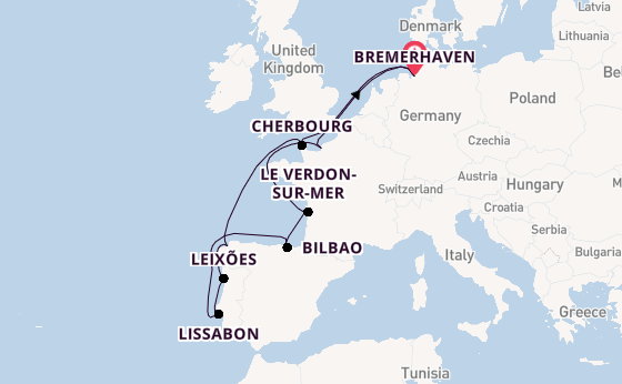 Portugal vanaf Bremerhaven, Duitsland met de Mein Schiff 3