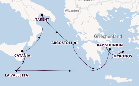 Mittelmeer ab Piräus (Athen), Griechenland auf der Costa Serena