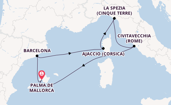 Westelijke Middellandse Zee vanaf Palma de Mallorca, Mallorca, Spanje met AIDAsol