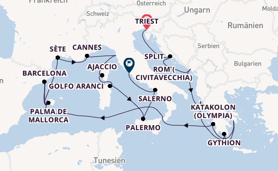 Mittelmeer ab Triest, Italien auf der Allura 