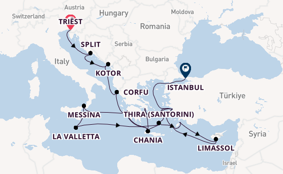 Oostelijke Middellandse Zee vanaf Triëst, Italië met de Enchanted Princess