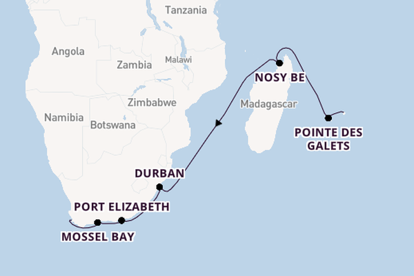 Africa from Port Louis, Mauritius with the Seven Seas Mariner