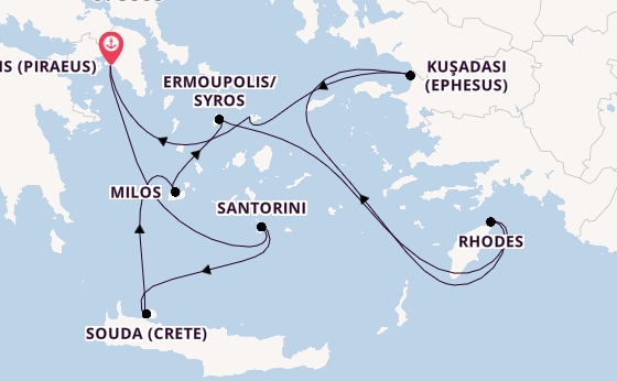 Eastern Mediterranean from Athens (Piraeus), Greece with the Silver Nova