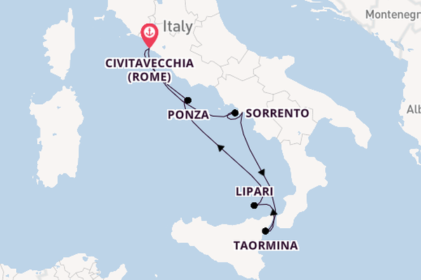 Westelijke Middellandse Zee vanaf Civitavecchia (Rome), Italië met de Royal Clipper
