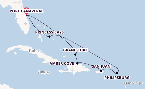 Caribbean vanaf Port Canaveral, Verenigde Staten met de Sky Princess
