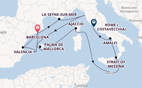 Western Mediterranean from Barcelona, Spain with the Queen Victoria