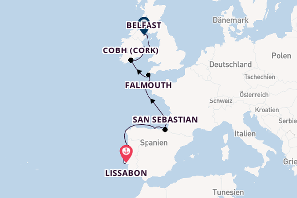 Britische Inseln ab Lissabon, Portugal auf der Silver Dawn