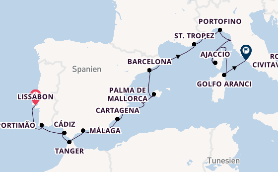 Westliches Mittelmeer ab Lissabon, Portugal auf der Seven Seas Mariner