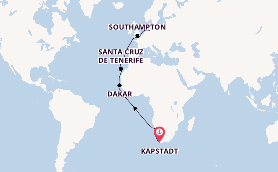 Afrika ab Kapstadt, Südafrika auf der Queen Victoria