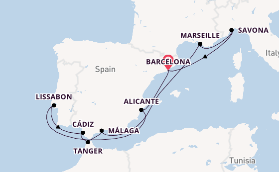 Westelijke Middellandse Zee vanaf Barcelona, Spanje met de Costa Diadema