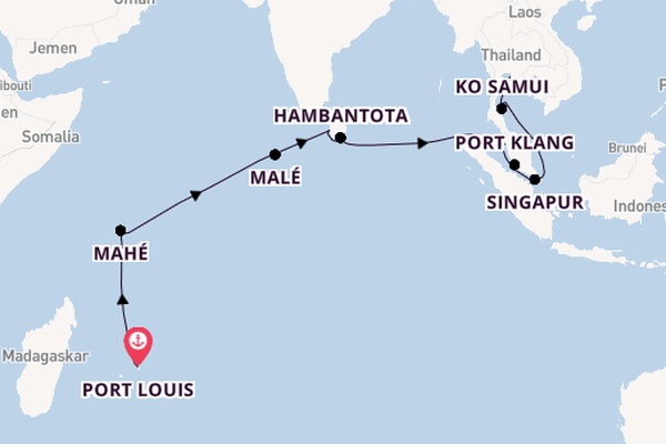 Südostasien ab Port Louis, Mauritius auf AIDAstella