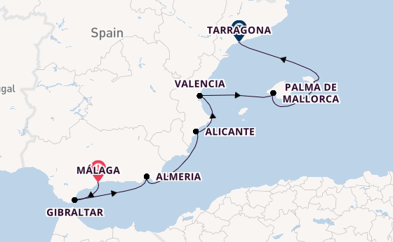 Western Mediterranean from Málaga, Spain with the Azamara Journey