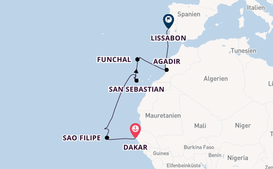 Portugal ab Dakar, Senegal auf der Silver Endeavour