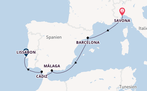 Westliches Mittelmeer ab Savona, Italien auf der Costa Diadema