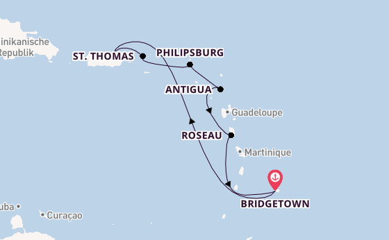 Karibik ab Bridgetown, Barbados auf der Crown Princess