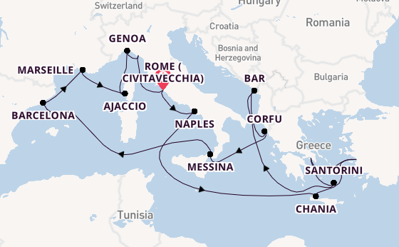 Mediterranean Sea from Rome (Civitavecchia), Italy with the Sun Princess